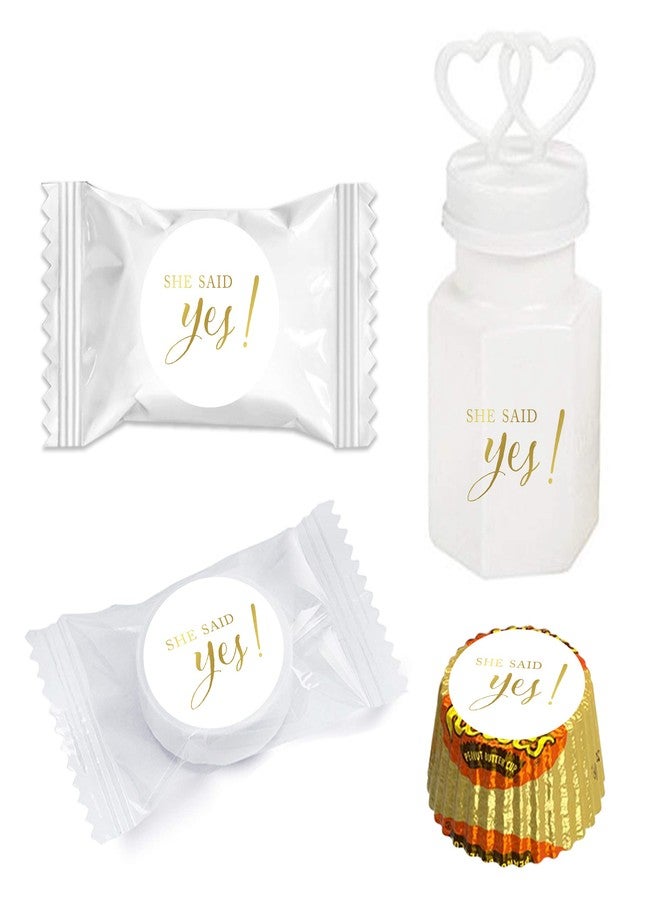 Andaz Press Chocolate Drop Labels Stickers, Wedding He Asked She Said Yes!, Metallic Gold Ink, 216-Pack, for Bridal Shower Engagement Kisses Party Favors Decor - Image 4